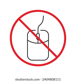 Forbidden computer mouse icon. No mouse device vector icon. No computer cursor pictogram. Prohibited computer mouse vector icon. Warning, danger, caution, attention, restriction. 