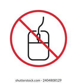 Forbidden computer mouse icon. No mouse device vector icon. No computer cursor pictogram. Prohibited computer mouse vector icon. Warning, danger, caution, attention, restriction. 