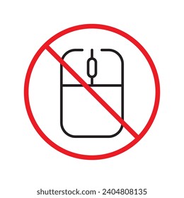 Forbidden computer mouse icon. No mouse device vector icon. No computer cursor pictogram. Prohibited computer mouse vector icon. Warning, danger, caution, attention, restriction. 