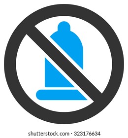 Forbidden Condom vector icon. Style is bicolor flat symbol, blue and gray colors, rounded angles, white background.