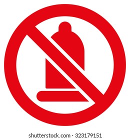 Forbidden Condom vector icon. Style is flat symbol, red color, rounded angles, white background.