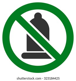 Forbidden Condom vector icon. Style is bicolor flat symbol, green and gray colors, rounded angles, white background.