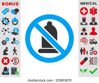 Forbidden Condom vector icon. Style is bicolor flat symbol, blue and gray colors, rounded angles, white background.