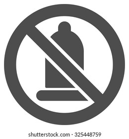 Forbidden Condom vector icon. Style is flat symbol, gray color, rounded angles, white background.