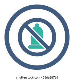 Forbidden Condom vector icon. Style is bicolor flat rounded symbol, cobalt and cyan colors, rounded angles, white background.