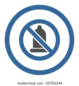 Forbidden Condom vector icon. Style is bicolor flat rounded symbol, cobalt and gray colors, rounded angles, white background.