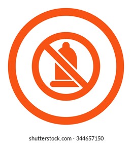 Forbidden Condom vector icon. Style is flat rounded symbol, orange color, rounded angles, white background.