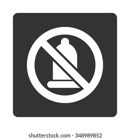 Forbidden Condom vector icon. Style is flat rounded square button, white and gray colors, white background.