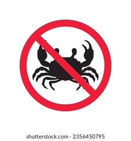 Forbidden crab crayfish vector icon. Warning, caution, attention, restriction, label, ban, danger. No lobster flat sign design pictogram symbol. No sea crab lobster icon