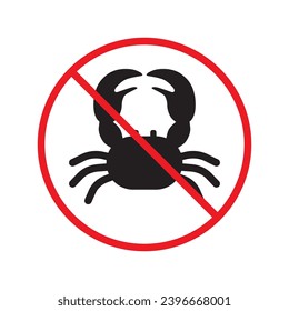 Forbidden crab crayfish vector icon. Warning, caution, attention, restriction, label, ban, danger. No lobster flat sign design pictogram symbol. No sea crab lobster icon UX UI