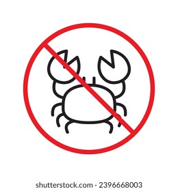 Forbidden crab crayfish vector icon. Warning, caution, attention, restriction, label, ban, danger. No lobster flat sign design pictogram symbol. No sea crab lobster icon UX UI
