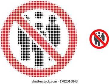 Forbidden crowd halftone dot icon illustration. Halftone pattern contains round pixels. Vector illustration of forbidden crowd icon on a white background. Flat abstraction for forbidden crowd object.