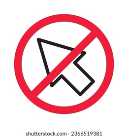Forbidden cursor icon. Prohibited arrow vector icon. No cursor symbol pictogram. Warning, caution, attention, restriction, danger, ban, label flat sign design.