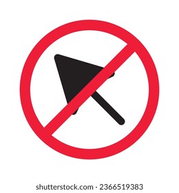 Forbidden cursor icon. Prohibited arrow vector icon. No cursor symbol pictogram. Warning, caution, attention, restriction, danger, ban, label flat sign design.