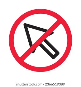 Forbidden cursor icon. Prohibited arrow vector icon. No cursor symbol pictogram. Warning, caution, attention, restriction, danger, ban, label flat sign design.
