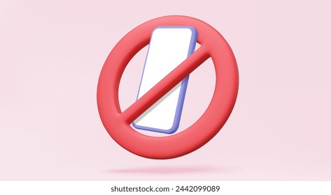 Forbidden danger zone no play smartphone isolated on pink background. Warning icon elements, Cartoon minimal style concept. Eps 10 vector. 3d render illustration