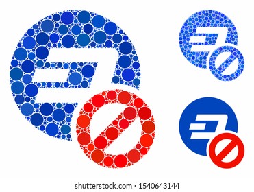Forbidden Dashcoin composition of round dots in various sizes and color tinges, based on forbidden Dashcoin icon. Vector round elements are organized into blue composition.