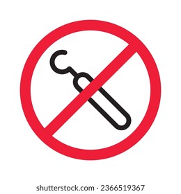 Forbidden dentist tool icon. Prohibited dentist instrument vector icon. No dentist tools symbol pictogram. Warning, caution, attention, restriction, danger, ban, label flat sign design.