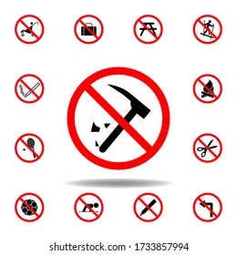 Forbidden destroy, hammer icon. set can be used for web, logo, mobile app, UI, UX