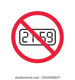 Forbidden digital clock vector icon. Warning, caution, attention, restriction, label, ban, danger. No digital clock flat sign design pictogram symbol. No digital timer icon