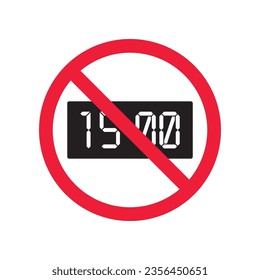 Forbidden digital clock vector icon. Warning, caution, attention, restriction, label, ban, danger. No digital clock flat sign design pictogram symbol. No digital timer icon