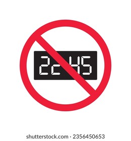 Forbidden digital clock vector icon. Warning, caution, attention, restriction, label, ban, danger. No digital clock flat sign design pictogram symbol. No digital timer icon