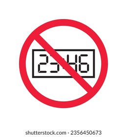 Forbidden digital clock vector icon. Warning, caution, attention, restriction, label, ban, danger. No digital clock flat sign design pictogram symbol. No digital timer icon