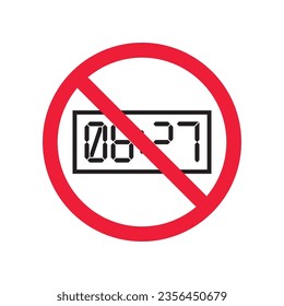 Forbidden digital clock vector icon. Warning, caution, attention, restriction, label, ban, danger. No digital clock flat sign design pictogram symbol. No digital timer icon