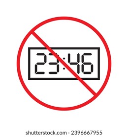 Forbidden digital clock vector icon. Warning, caution, attention, restriction, label, ban, danger. No digital clock flat sign design pictogram symbol. No digital timer icon UX UI
