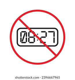 Forbidden digital clock vector icon. Warning, caution, attention, restriction, label, ban, danger. No digital clock flat sign design pictogram symbol. No digital timer icon UX UI
