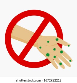 Forbidden dirty hands virus spread sign. vector illustration