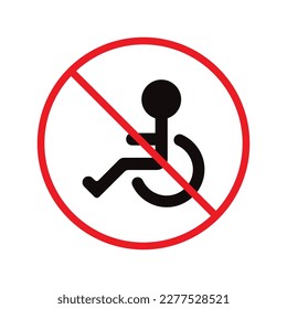 Icono vectorial deshabilitado prohibido. Diseño de señales planas paralizadas de advertencia. Icono para discapacitados. Señal de la rubia. Símbolo no válido. Icono de prohibición. Pictograma de símbolo paralizado