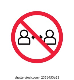 Icono vectorial de distancia prohibida. Advertencia, precaución, atención, restricción, etiqueta, prohibición, peligro. No hay símbolo de pictograma de diseño de señal plana a distancia social. Icono sin medida de tamaño