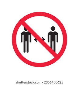Icono vectorial de distancia prohibida. Advertencia, precaución, atención, restricción, etiqueta, prohibición, peligro. No hay símbolo de pictograma de diseño de señal plana a distancia social. Icono sin medida de tamaño