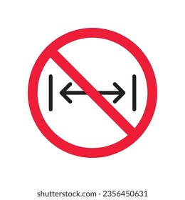 Forbidden distance vector icon. Warning, caution, attention, restriction, label, ban, danger. No social distance flat sign design pictogram symbol. No size measure icon