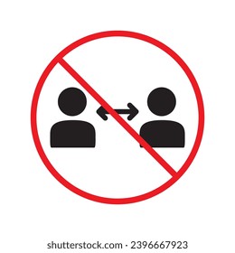Icono vectorial de distancia prohibida. Advertencia, precaución, atención, restricción, etiqueta, prohibición, peligro. No hay símbolo de pictograma de diseño de señal plana a distancia social. Icono de medida de tamaño UI