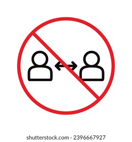 Icono vectorial de distancia prohibida. Advertencia, precaución, atención, restricción, etiqueta, prohibición, peligro. No hay símbolo de pictograma de diseño de señal plana a distancia social. Icono de medida de tamaño UI