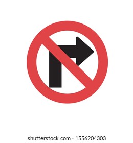Forbidden for do not turn Right, Warning transportation direction,  International traffic sign, safety information sign, illustration sign or icon.