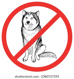 Forbidden dog icon isolated on white background. Stop Dog symbol pictogram. Colorfull sticker prohibited ice cream. Warning, caution, attention, ban.