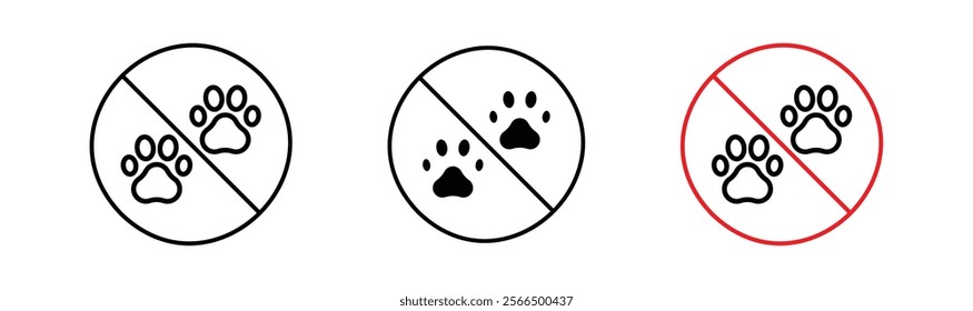 Forbidden dog pet signs flat and linear vector illustration on white background.