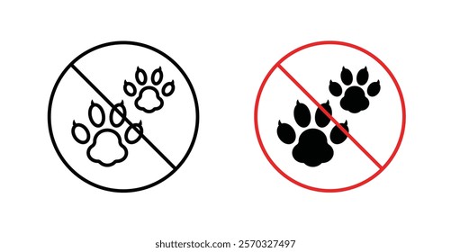 Forbidden dog pet signs vectors set in black. line and flat versions