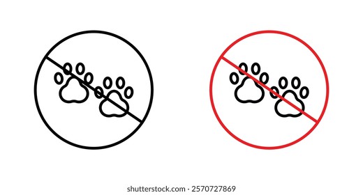 Forbidden dog pet signs vectors set in black and red colors on white background.