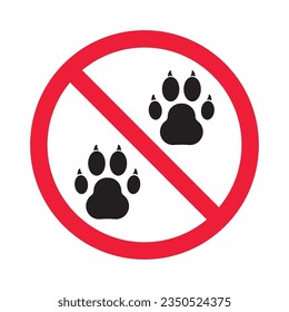 Forbidden dog pet vector icon. Warning, caution, attention, restriction, label, ban, danger. No pet paw flat sign design pictogram symbol. No animal wolf paw icon 