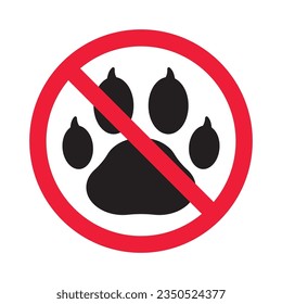 Forbidden dog pet vector icon. Warning, caution, attention, restriction, label, ban, danger. No pet paw flat sign design pictogram symbol. No animal wolf paw icon 