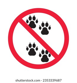 Forbidden dog pet vector icon. Warning, caution, attention, restriction, label, ban, danger. No pet paw flat sign design pictogram symbol. No animal wolf paw icon 