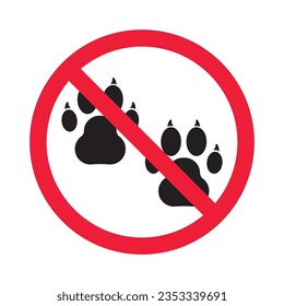 Forbidden dog pet vector icon. Warning, caution, attention, restriction, label, ban, danger. No pet paw flat sign design pictogram symbol. No animal wolf paw icon 