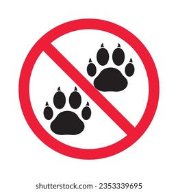 Forbidden dog pet vector icon. Warning, caution, attention, restriction, label, ban, danger. No pet paw flat sign design pictogram symbol. No animal wolf paw icon 