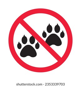 Forbidden dog pet vector icon. Warning, caution, attention, restriction, label, ban, danger. No pet paw flat sign design pictogram symbol. No animal wolf paw icon 