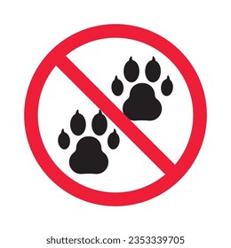 Forbidden dog pet vector icon. Warning, caution, attention, restriction, label, ban, danger. No pet paw flat sign design pictogram symbol. No animal wolf paw icon 