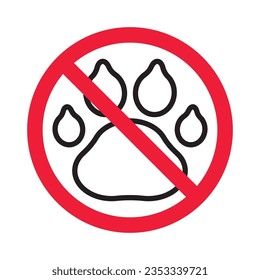 Forbidden dog pet vector icon. Warning, caution, attention, restriction, label, ban, danger. No pet paw flat sign design pictogram symbol. No animal wolf paw icon 